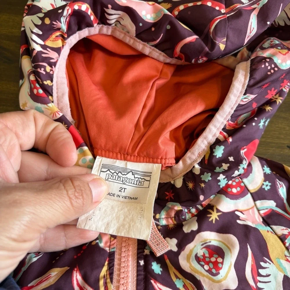 Patagonia Toddler Girls Jacket Floral Bird Pattern Hooded 2T Winter - Picture 4 of 6